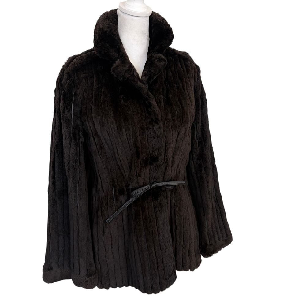 Vintage Dark Brown Belted Mink Fur Coat Emba Furriers Japan